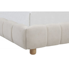 Velvet Upholstered Queen Platform Bed, Modern Bedroom Furniture Wood Low Profile Bed Frame, Cream