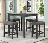 5 Piece Transitional Counter Dining Set, 36-inch Square Dining Table with 4 Tufted Counter Height Stools, Charcoal