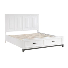 White Finish California King Platform Bed with Storage Drawers Wooden Bedroom Furniture 1pc