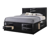 1pc Contemporary King Captain's Platform Bed Bookcase Shelves Headboard Side Storage Solid Wood Wooden Bedroom Furniture Black Finish