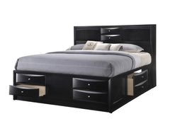 1pc Contemporary King Captain's Platform Bed Bookcase Shelves Headboard Side Storage Solid Wood Wooden Bedroom Furniture Black Finish