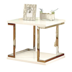 Contemporary Style White 1pc End Table Bottom Shelf High Gloss Lacquer Coating Chrome Frame Accents Living Room Furniture