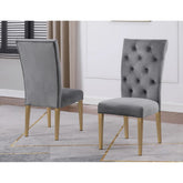 Velvet Tufted Dining Chair Set of 2, Upholstered Kitchen Side Chair Set, Gray