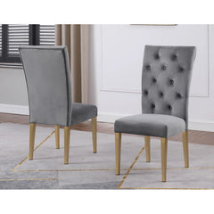 Velvet Tufted Dining Chair Set of 2, Upholstered Kitchen Side Chair Set, Gray