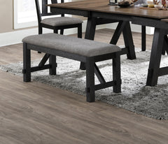 Cottage Style 1pc Upholstered Seat Wheat Charcoal Finish Bench Dining Room Bedroom Wooden Furniture Standard Height