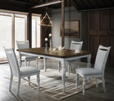 Salines 5 Piece Dining Table Set with 4 Upholstered Chairs, Rustic White and Oak