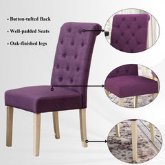 Banff 5-piece Dining Set, Cross-Buck Round Table with 4 Tufted Chairs, Purple