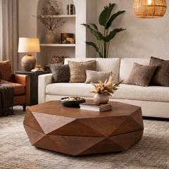 Diamond Shape Solid Wood Lift Top Coffee Table