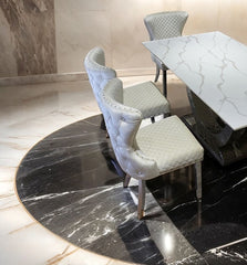 Glam Style 2pc Side Chair Silver Square Legs Diamond Pattern Nailhead Trim White Finish Dining Room