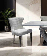 Glam Style 2pc Side Chair Silver Square Legs Diamond Pattern Nailhead Trim White Finish Dining Room