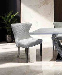Glam Style 2pc Side Chair Silver Square Legs Diamond Pattern Nailhead Trim White Finish Dining Room