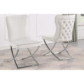 Modern Velvet Dining Chair Set of 2, Tufted Back Design, Silver Plated Metal Legs, Beige