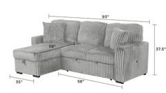 Plush Sectional Sofa W/ Pull Out Sleeper made with Velvet fabric- Gray (CA inventory)