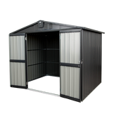 Outdoor Storage Shed 8.2'x 6.2', Metal Garden Shed for Bike, Trash Can, Galvanized Steel Outdoor Storage Cabinet with Lockable Door for Backyard, Patio, Lawn (8.2x6.2ft, Dark Gray)