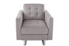 Vittoria 33.5"W Beige Linen Fabric Armchair with Metal Legs, Side Pockets, and Pillow