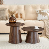 Nested coffee table, medieval-modern style coffee table, featuring walnut wood grain veneer, classic round coffee table and side table set, simple living room, office center table