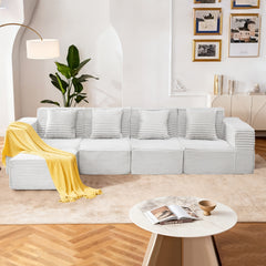 L-Shaped Modular Sectional Sofa, 4-Seater with Ottoman, Striped Corduroy Fabric, High-Density Foam For Home, Apartment, Office (Light Gray)