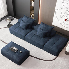 Modern Oversized Modular Sectional Sofa with 2 Ottoman and 2 seat,Sparkling Chenille Fabric Soft Cushion Sofa with 4 Pillows,4 PCS DIY Combination Tufted Sofa,No Assembly Required,BLUE