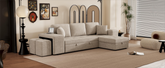 104.5" Modern L-Shape 3 Seat Reversible Sectional Couch, Pull Out Sleeper Sofa with Storage Chaise and 2 Stools for Living Room Furniture Set, Cream