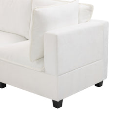 90" U-shaped Sectional Sofa Modular Sofa Couch with a Movable Ottoman , a Coffee Table with Hidden Charging Devices for Living Room, White