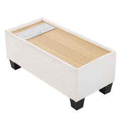90" U-shaped Sectional Sofa Modular Sofa Couch with a Movable Ottoman , a Coffee Table with Hidden Charging Devices for Living Room, White