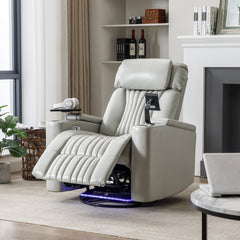270° Power Swivel Recliner,Home Theater Seating With Hidden Arm Storage and LED Light Strip,Cup Holder,360° Swivel Tray Table,and Cell Phone Holder,Soft Living Room Chair ,Grey
