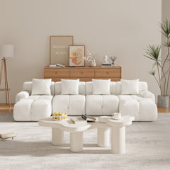 135.4" 6-Piece U-Shaped Sleeper Modular Sectional Sofa Bed Chaise, Oversized 4-Seater Boneless Convertible Block Cloud Tufted Floor Corner Couch Set with 2 Ottomans & 4 Pillows for Living Room, Ivory