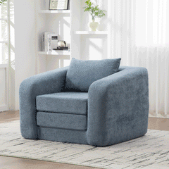 40" Foldable Single Sofa Bed with Armrest & Backrest, Convertible Chenille Boneless Cloud Floor Mattress Sleeper Lounge Accent Chair with Pillow for Apartment Living Room Bedroom Dorm Guest,Light Blue