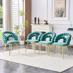 Set of 2 Teal Puffy Bubble Chair Ball Chain Chair Velvet Dining Chairs with Gold Legs, Modern Upholstered Accent Chairs for Dining Room & Kitchen