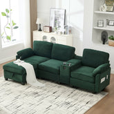 UNITED WE WIN L-type multifunctional corduroy sofa: 4-seater segmented design with cup holder/USB interface/storage box, equipped with movable console+Ottoman style storage space, optimized for Apt.