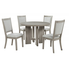 Farmhouse Style 5pc Round Dining Set, 42" Wood Round Dining Table and 4 Upholstered Side Chair, Gray
