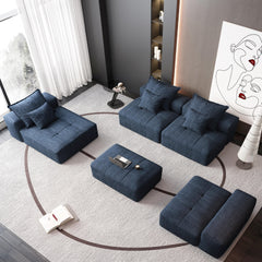 Modern Oversized Modular Sectional Sofa,Sparkling Chenille Fabric Soft Cushion Sofa with 6 Pillows,6 PCS DIY Combination Tufted Sofa,No Assembly Required,BLUE