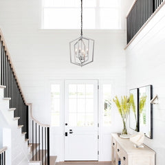 4-Light Farmhouse Chandeliers, Matte Black and Sliver + Matte Black Vintage Cage Light Fixture ,Adjustable Height Chandeliers for Dining Room, Bedroom, Living Room, Confere (E12 Bulbs Not Included)