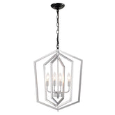 4-Light Farmhouse Chandeliers, Matte Black and Sliver + Matte Black Vintage Cage Light Fixture ,Adjustable Height Chandeliers for Dining Room, Bedroom, Living Room, Confere (E12 Bulbs Not Included)