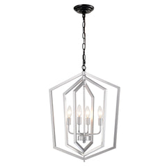 4-Light Farmhouse Chandeliers, Matte Black and Sliver + Matte Black Vintage Cage Light Fixture ,Adjustable Height Chandeliers for Dining Room, Bedroom, Living Room, Confere (E12 Bulbs Not Included)