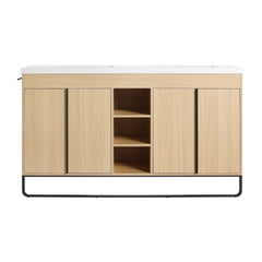 60" Freestanding Bathroom Vanity With Resin Double Sink, 4-Soft Close Door & 3-Open Storage Rack, KD-Packing, Plywood