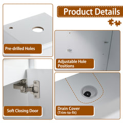 32" Freestanding Bathroom Vanity With Art Ceramic Sink, and 1-Small Storage Cabinet, Soft Close Doors, Glossy White, Plywood(KD-Packing)