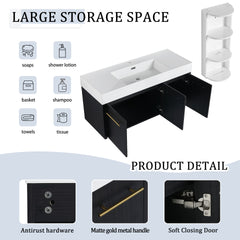 48 Inch Wall-Mounted Bathroom Vanity with Sink and Storage Rack, Thick Edged Resin Basin, KD-Package
