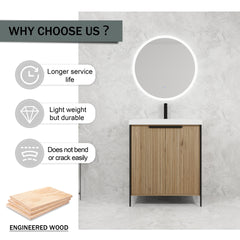 30" Freestanding Bathroom Vanity with Resin Sink & 2 Soft-Close Cabinet Doors (KD-Packing)