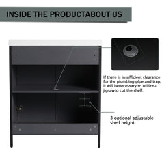 30" Freestanding Bathroom Vanity with Resin Sink & 2 Soft-Close Cabinet Doors (KD-Packing)