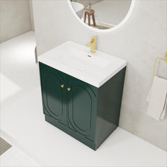 30" Freestanding Bathroom Vanity White Resin Sink & 2 Soft-Close Cabinet Doors (KD-Packing)