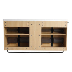 60" Freestanding Bathroom Cabinet, 4-Soft Close Door & 3-Open Storage Rack, KD-Packing (Vanity Only, Without Sink)