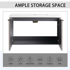36" Wall Mounted Bathroom Vanity with Resin Sink & 2 Soft-Close Doors (KD-Packing)