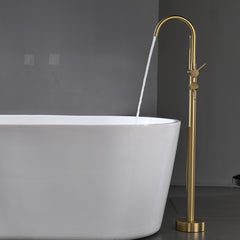 Single Handle Freestanding Tub Filler Floor Mount Bathtub Faucet with Handheld Shower (Brushed Gold)
