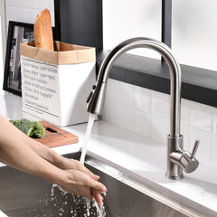 FLG Touch-On Kitchen Faucet with Pull Out Sprayer Single Handle Brass Touch Activated Kitchen Sink Faucet with 2-Way Pull Out Sprayer,Brushed Nickel