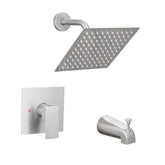Faucet Modern Brushed Nickel Shower Faucet, Tub and Shower Trim Kit with Single-Spray Touch-Clean Brushed Nickel Square Shower Head, Brushed Nickel (Valve Not Included)