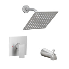 Faucet Modern Brushed Nickel Shower Faucet, Tub and Shower Trim Kit with Single-Spray Touch-Clean Brushed Nickel Square Shower Head, Brushed Nickel (Valve Not Included)
