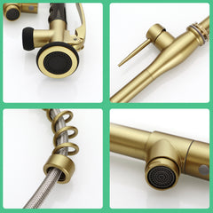 Commercial Brushed Gold Kitchen Faucet with Pull Down Sprayer,Faucet with Deck Plate,Single Handle Single Lever Kitchen Sink Faucet