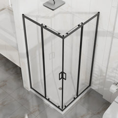 Goodyo Shower Enclosure 36 in.D x 36 in. W x 72 in. H, Corner Shower Door with 1/4 in. Clear Tempered Glass, Sliding Opening, Black Finish Aluminum Framed