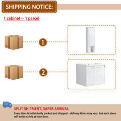 24" Bathroom Vanity With Resin Sink , 2-Soft Close Doors and 1-Wall Cabinet, Float Mounting Design, Glossy White, Plywood(KD-Packing)